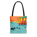 Tote bag with a colorful design of horses swimming in the sea at Pebbles Beach, Barbados 
