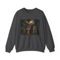 Dark Heather sweatshirt with a printed design of a Vettriano inspired singing butler image