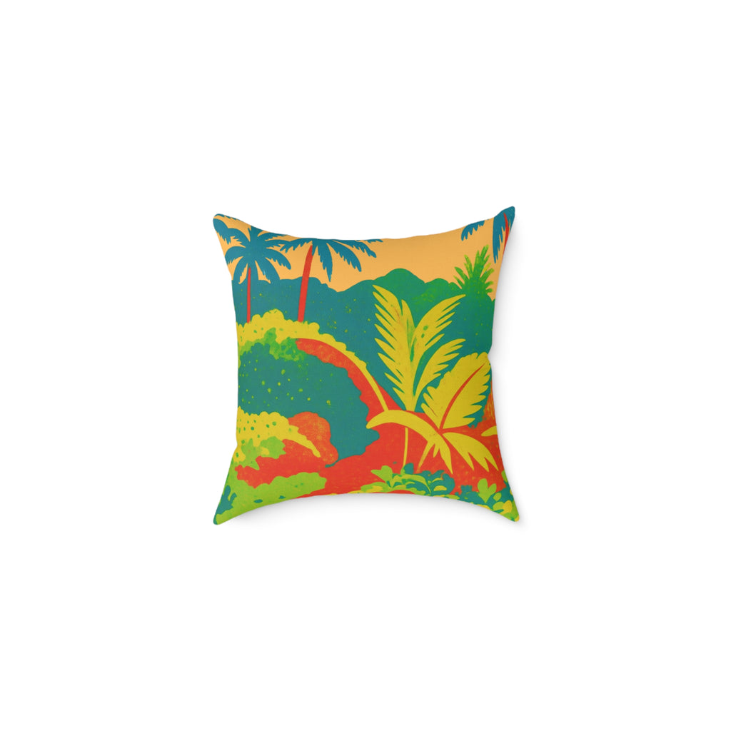 Risograph type print of tropical scene in Barbados with vibrant colours.