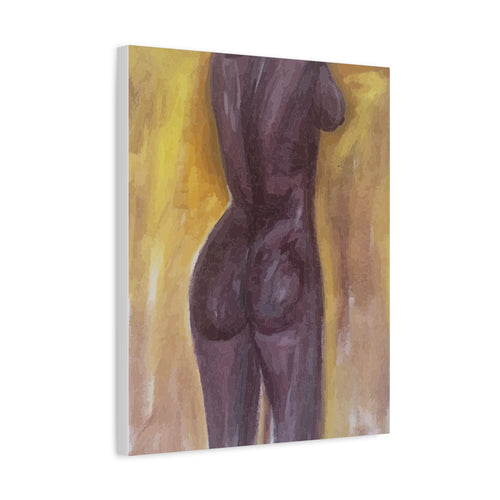 Abstract painting of a human figure with a warm color palette on a white background
