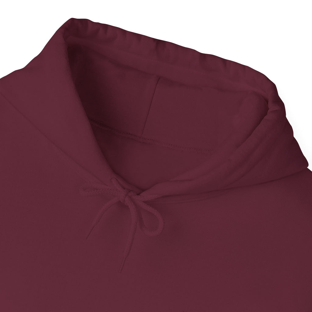 close up of hood part of maroon hoodie