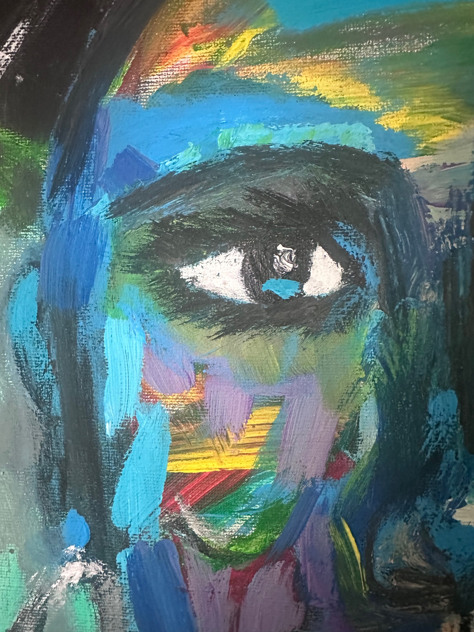 Abstract painting of a face with colorful brush strokes