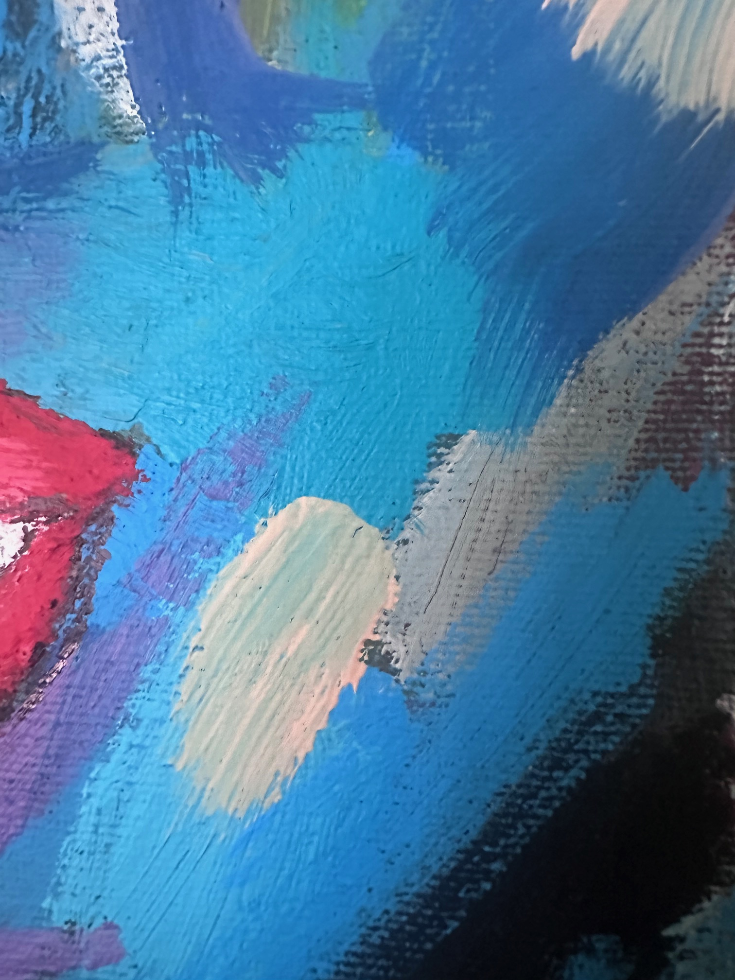 Abstract painting with colorful brush strokes on a textured surface