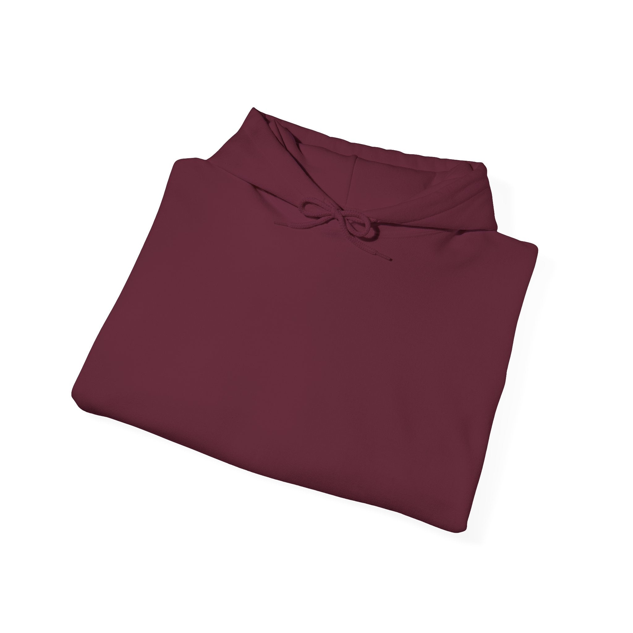 view of maroon hoodie folded to show the front area on a white background 