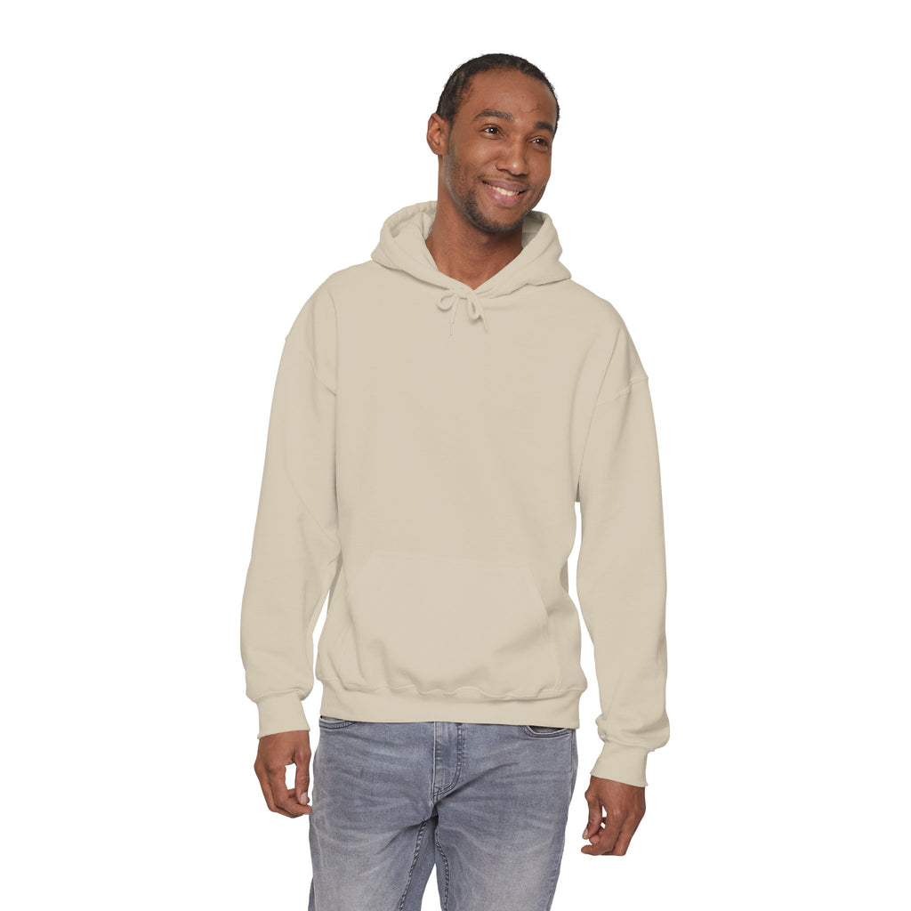 Man wearing a cream colour hoodie