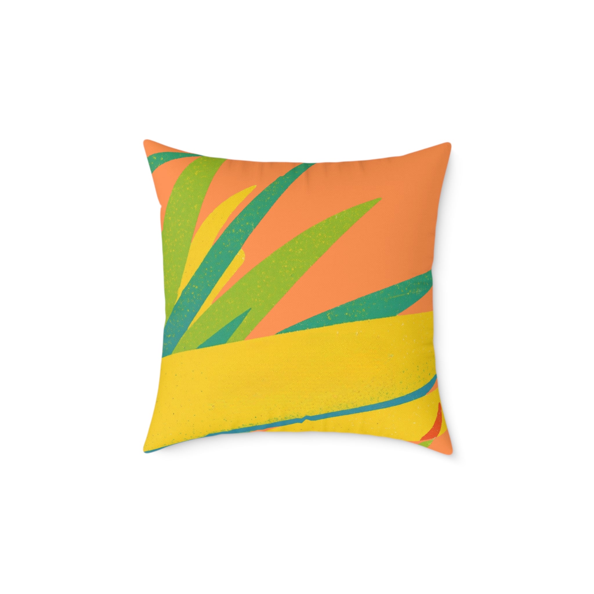 Colorful pillow with leaf pattern on a white background