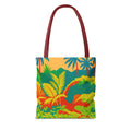 Tote bag with a colorful tropical design inspired by St Joseph in Barbados on a white background