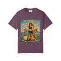 Berry t-shirt showing a reimagined image of Botticelli's Venus with 'Born to Rock' graphic design on a white background